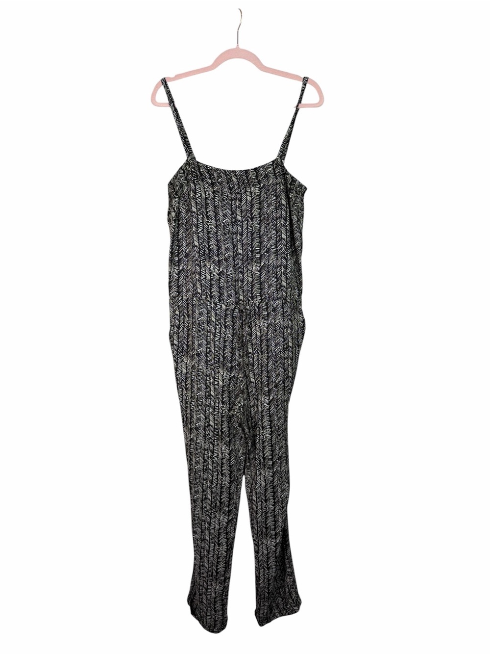 LOFT Black White Printed Jumpsuit Women’s Medium Sleeveless Wide Leg Pocket